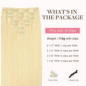 GOO GOO Clip in Hair Extensions Real Human Hair Remy Human Hair Extensions Clip ins for Women Natural Human Hair 18inch 110g 7Pcs 22F Light Golden Blonde