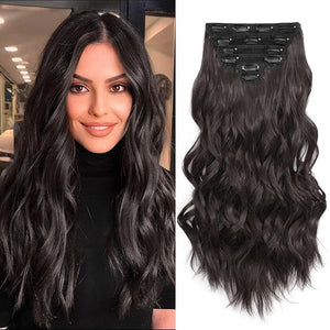 Synthetic Clip in Hair Extensions 6 PCS Natural &amp Soft Hair &amp Blends Well Hair Extensions Dark Brown Long Wavy Hairpieces(20inch 6pcs Dark Brown)