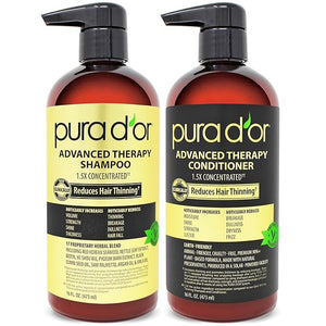 PURA D'OR Advanced Therapy Biotin Shampoo &amp; Conditioner Hair Care Set For Hair Thinning, CLINICALLY TESTED Effective Results, Herbal Hair Thickening Products For Women &amp; Men, 16oz x2