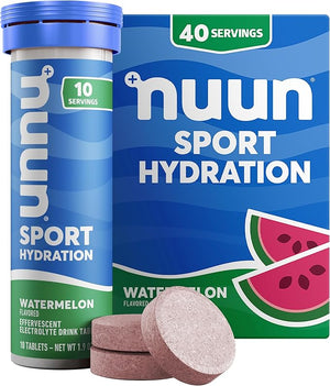 Nuun Sport Electrolyte Tablets with Magnesium Calcium Potassium Chloride &amp Sodium Gluten Free &amp Vegan Watermelon 4 Pack (40 Servings Total)