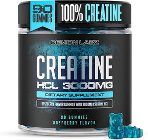 Creatine HCl 3000mg Per Serving - Raspberry Flavor - Vegan Gummies (90 Count, Single Pack)