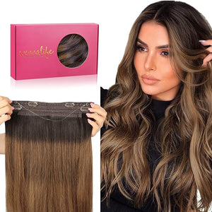 WENNALIFE Wire Hair Extensions (Increase 50% Lifespan) Real Human Hair 16 inch 95g Dark Brown to Chestnut Brown and Dirty Blonde Highlighted Remy Wire Hair Extensions Invisible Real