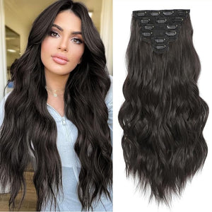 Clip in Hair Extensions for Women, Natural Dark Brown Extensions, 20 Inch 6PCS Hairpieces Long Wavy Soft Thick Hair Extensions clip ins