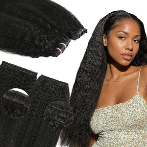 Lashey Invisi Edge &amp Seamless Clip in Hair Extensions Human Hair 18 Inch 110g 7pcs(5pcs Invisi Edge&amp 2pcs Seamless) Real Virgin Human Hair Extensions Natural Black Kinky Straight Hair