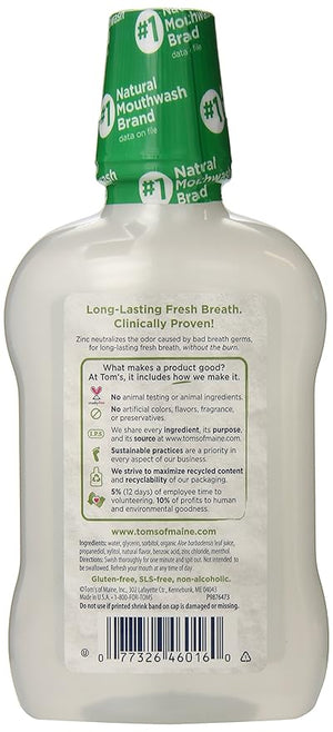Tom's of Maine Long Lasting Wicked Fresh Cool Mountain Mint Mouth Wash 16 Ounce Bottles Pack of 6