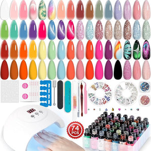Lavender Violets 45 Colors Gel Nail Polish Kit with U V Light Nude Pinky Jelly Colors 9D Cat Eye Candy Glitter Primer Base Glossy &amp Matte Top Coat for Home Nail Art Design DIY Gift Set 01