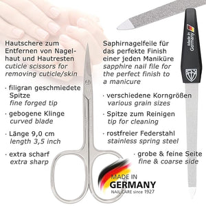 3 Swords Germany - brand quality 5 piece manicure pedicure grooming kit set for professional finger &amp toe nail care scissors clipper genuine leather white case in gift box Made in Germany