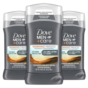 DOVE MEN + CARE Deodorant Stick For Men Morning Fresco Aluminum Free 72-Hour Odor Protection Mens Deodorant With Essential Oils &amp 1/4 Moisturizing Cream 3 Ounce (Pack of 3)