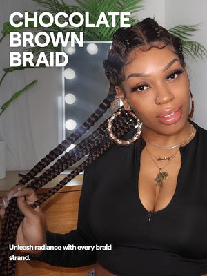 GORGIUS Chocolate Brown Box Braid Wig Pre Plucked Pre Braided Synthetic Lace Front Wig Handmade 4 Twisted Cornrow Braiding Wig For Women