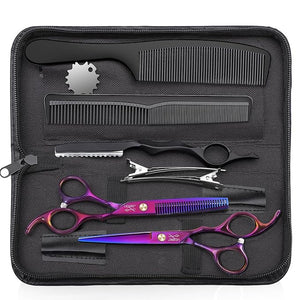 JASON Hair Scissors Professional - 10 PCS Haircut Scissors Set Thinning Shears for Hair Cutting with 30 Teeth Straight Shears for Men Women Home Salon Barber (6.7 Purple)