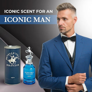 Beverly Hills Polo Club AQUA Eau de Parfum for Men - 3.4 Fl Oz (103.5ml) Long-Lasting Aquatic Fragrance | Sophisticated Scent with Iconic Metal Horse Cap &amp; Premium Cylinder Gift Box
