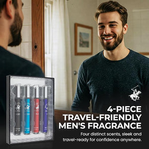 Beverly Hills Polo Club EDT Pen Spray Collection - Set of 4 Men's Fragrance Gift Set - Active, Sexy, Blaze and Blue Scent - Long-Lasting, Travel-Friendly Cologne for Men (10ml Each)