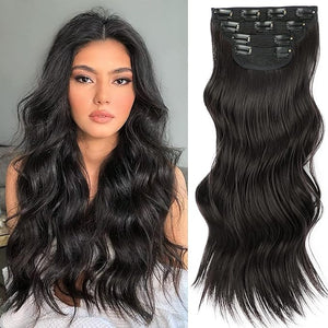 Vigorous Clip in Hair Extensions 20Inch Brown Black Hair Extension 4Pcs Natural &amp Soft Thick Fiber Double Weft Hairpieces for Women