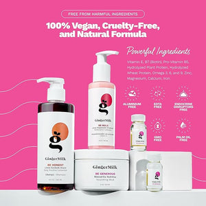 Hair Nourishment Pack SOS by GINGER MILK Vegan Hair Care Set with pH-Balanced Shampoo 8.5oz Hair Mask 8oz Leave-in 4oz &amp 2 Ampoules | Weak Hair: Nourish Shine Strength Noticeable Results Soo