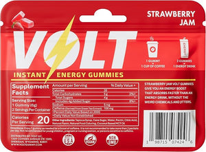 Volt Instant Energy Gummies - 100mg Caffeine per Gummy - Fast-Acting Fuel for Workout Race + Study - Energy Drink Alternative - Caffeine Chews for Women &amp Men - Made in USA - Strawberry Jam - 12