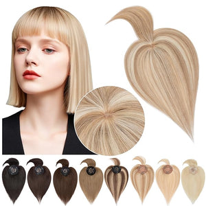 SEGO Hair Toppers for Women Real Human Hair with Bangs Mono Base 14 Inch Clip In Bangs Wiglets Topper Hairpieces for Women with Thinninghair -12P613 Golden Brown&ampBleach Blonde