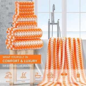 8 Piece Bathroom Towel Set |2 Oversized Bath Towels2 Hand Towels4 Washcloths| 600GSM Soft Hotel Towel Set Extra Large Bath Sheet for BathroomHighly Absorbent Quick Dry Bath Towel CollectionsOrange