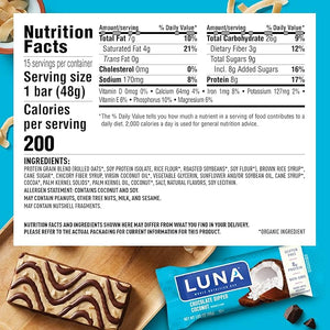 LUNA BAR - Gluten Free Snack Bars - Chocolate Dipped Coconut Flavor -8g of protein - Non-GMO - Plant-Based Wholesome Snacking - On the Go Snacks (1.69 Ounce Snack Bars, 15 Count)