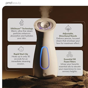 PMD SilkSteam Pro - Spa-Grade Facial Steamer with SilkSteam Technology - Rapid Start-Up - Adjustable Directional Nozzle - Essential Oil Filters - Dewy Hydrated Glow