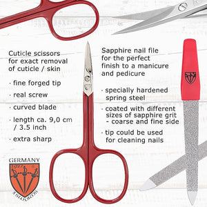 3 Swords Germany - brand quality 5 piece manicure pedicure grooming kit set for professional finger &amp toe nail care tweezers file clipper fashion leather case in gift box Made by 3 Swords (17719)