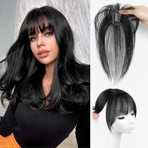 Clip in Bangs Hair Clip 100% Real Human Hair Toppers for women clip on Bangs Human Hair with 360¡ÆCover Lace Topper for Women Wispy Fake hair for Daily Wear 10 Inch