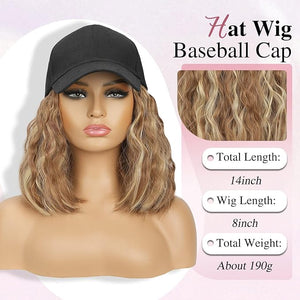 HANYUDIE Hat Wig for Women Wig Cap with Curly Hair Extensions Hat with Hair Wave Adjustable Baseball Cap Wigs