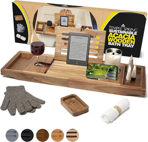 Temple Spring Wooden Bathtub Tray Acacia Bathroom Accessories Bath Tray for Tub at Home Spa Essentials Board for Tub Table Bath Caddy for Bathtub Accessories &amp Bathroom Essentials - Not Teak