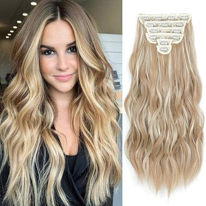 Clip in Hair Extensions for Women, Natural Beach Blonde Extensions, 20 Inch 6PCS Hairpieces Long Wavy Soft Thick Hair Extensions Clip ins