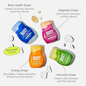 Buoy Electrolyte Drops Variety Pack Digestion + Brain + Energy + Immunity | 160 Servings | No Sugar No Sweeteners | Dietitian Recommended | Trace Minerals | Unflavored Subtle Mineral Taste