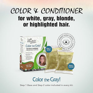 Light Mountain Henna Hair Color &amp Conditioner Color the Gray - Light Brown Hair Dye for Men/Women Chemical-Free Semi-Permanent Hair Color for White Gray and Blonde Hair 7 Oz (Pack of 2)