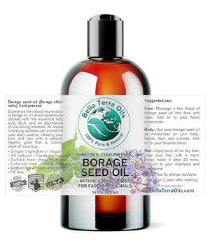 Bella Terra Oils - Organic Borage Seed Oil 16 oz - Unveiling the Power of GLA &amp Vital Vitamins Pure Nourishment Elevate Every Skin Care Routine