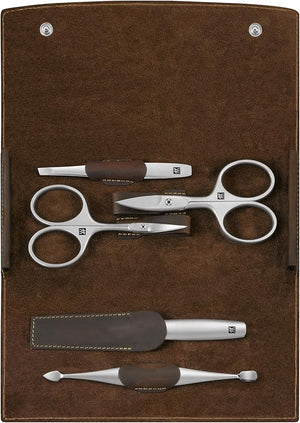 ZWILLING Beauty TWINOX 6-pc Manicure Set with Brown Leather Case Travel case Set for Hands and feet