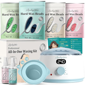 LANSLEYWAX Digital Waxing Kit for Women Men - Blue Waxing Machine with 39 Accessories - Hard Wax Kit for Arms Legs Brazilian Bikini Facial Sensitive Skin Wax Warmer Hair Removal for Home/Salon Use
