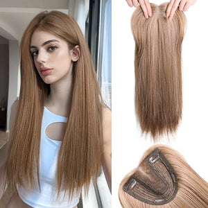 Toppers Hair Pieces for Women 24 Inch Straight Clip in Hair Toppers for Women with Thinning Hairs Synthetic Hand-Tied Hairline Lace Front Women's Hair Topper Golden Brown Mix Bleach Blonde