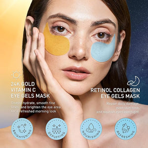 Under Eye Patches Kit: 120 Pcs Retinol &amp; Golden Gel Eye Mask for Dark Circles, Puffiness and Wrinkles - Day &amp; Night Skin Treatment Pads with Niacinamide, Collagen, Hyaluronic Acid &amp; Vitami