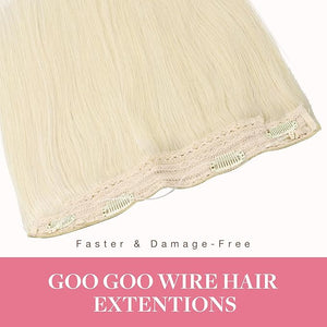 GOO GOO Wire Hair Extensions Human Hair, 60C Platinum Blonde 12inch 70g, Invisible Wire Hair Extensions with Transparent, Seamless Fish Line Hairpiece