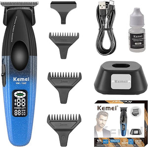 KEMEI 1669 Beard Trimmer for Men, Cordless Hair Trimmers with LED Display, 9000 RPM Hair Clippers for Barber with Charging Base, DLC Coated T-Blade