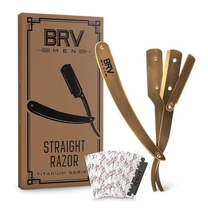 BRV MEN Straight Razor | Titanium Series | 100 Single Edge Blades | Straight Edge Razor | Shavette | Barber Razor | Mens Shaving Knife | Straight Razor Kit | For Men (Titanium Bronze)