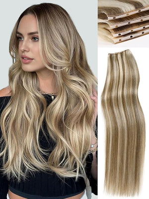 WIGNEE OVO 18 Inch Butterfly Invisible Human Hair Extensions 1PC 50g Double Layer 13 Inch Wide Seamless Cuttable Blended Blonde with Micro Beads Glueless Install for Thin Hair Volume