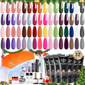 Modelones 133pcs Poly Extension Gel Nail Kit, 32 Colors All Seasons Poly Gel kit with Nail Lamp Slip Solution Builder Thickening Manicure Tools for Starter Salon DIY