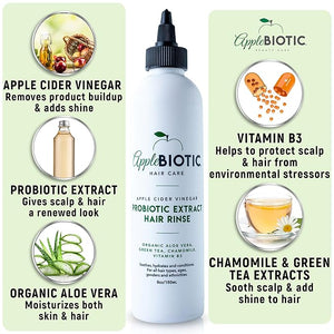 Apple Cider Vinegar Hair Rinse 2PK - Scalp Cleanser &amp Scalp Buildup Remover Organic Aloe Vera Probiotic Extract Green Tea Sulfate Free Color Safe - Removes Product Buildup Boosts Softness S