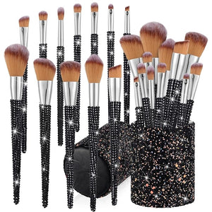 Rtteri 13 Pcs Rhinestone Black Makeup Brushes Set Bling Crystal Professional Face Cosmetics Blending Liquid Foundation Powder Concealer Eye Shadows Make up Beauty Tool Glitter with Holder