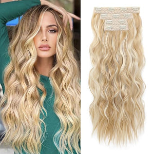 REECHO Clip in Hair Extensions 4PCS Hair Extensions 24 Thick Long Beach Waves hair extensions HE003 Invisible Lace Weft Natural Soft Hairpieces for Women (Dirty Blonde)
