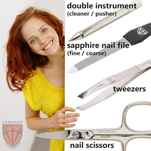 3 Swords Germany - brand quality 3 piece manicure pedicure grooming kit set for professional finger &amp toe nail care scissors tool genuine leather case in gift box Made in Solingen Germany (77105)