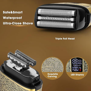 Electric Shavers for Men,Powerful Motor Electric Razor,Head Shavers for Bald Men,Triple Foil Beard Trimmer,Barber Supplies LED Displays &amp; USB Charging Waterproof Shaver, Gifts