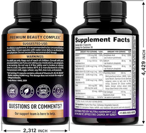 Biotin | Collagen | Hyaluronic Acid | Keratin - Clinically Tested Supplement** - Hair Growth Support, Skin &amp; Nails - 25000mcg Vitamins B1, B2, B3, B6 &amp; B7 - for Women &amp; Men - Made in USA |