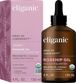 Cliganic Organic Rosehip Seed Oil for Face 100% Pure | Natural Cold Pressed Unrefined Non-GMO | Carrier Oil for Skin Hair &amp Nails (Packaging May Vary)