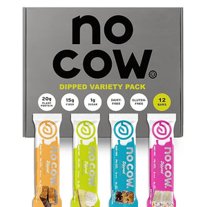 No Cow High Protein Bars Dipped Variety Pack - Healthy Snack 20g Vegan Protein High Fiber Low Sugar Keto Friendly Dairy &amp Gluten Free (12 Count)