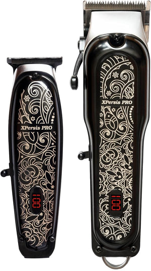 PRO All Metal Quiet and Low Vibration Cordless Hair Clipper + Hair Trimmer for Mens and Barbers +Shaver with Sharp Blades Cord/Cordless Electric Razor for Mens Black