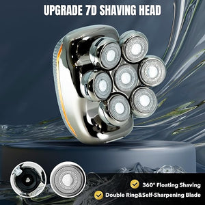 Head Shaver for Bald Man Cordless Electric Shavers - Detachable Heads Shavers for Men Waterproof Mens Razors for Shaving Rechargeable 7D Rotary Head ShaverNose Hair TrimmerEar Hair Trimmer for Men